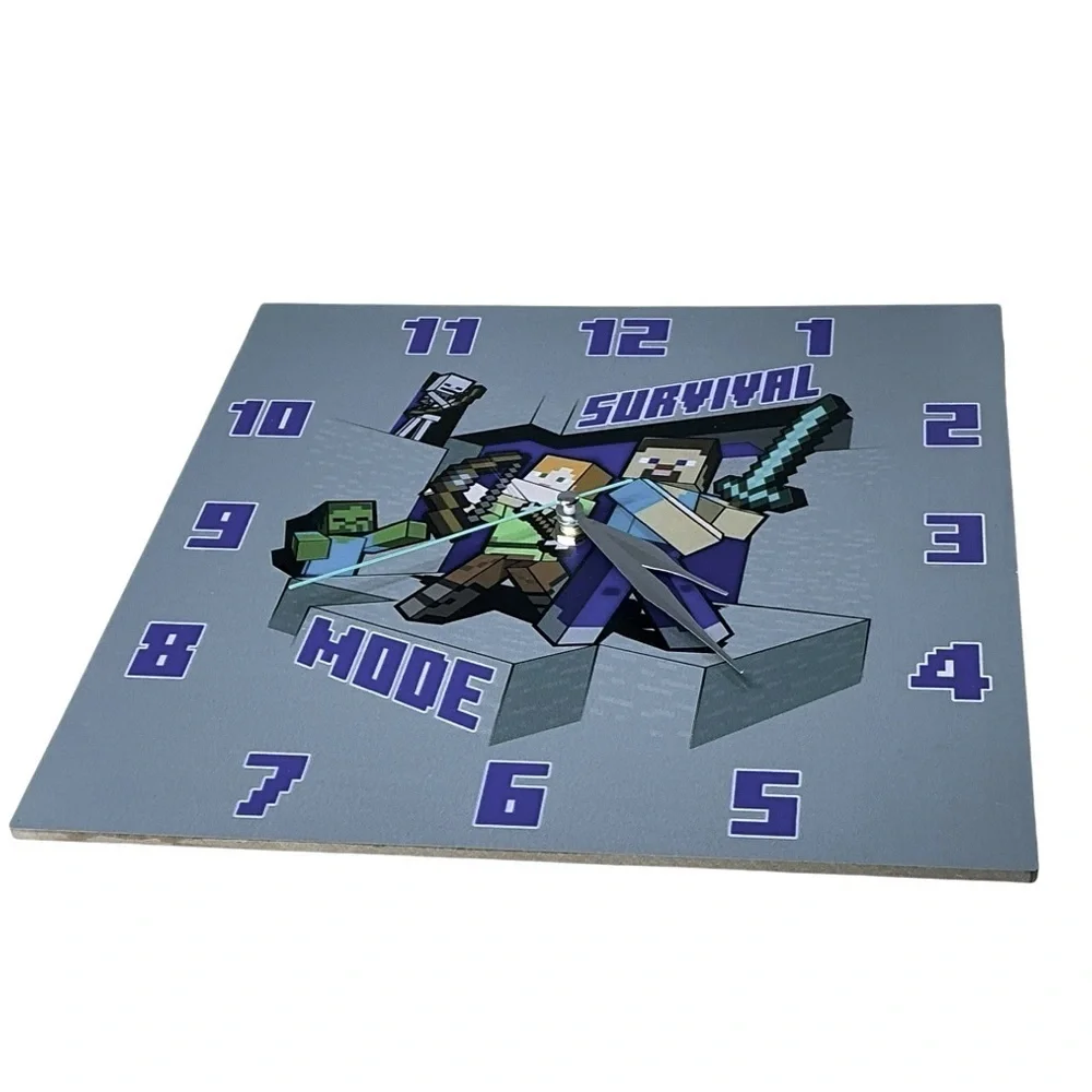 Minecraft Wall Clock Analog Quartz Battery Operate Gamer Gift 11 In Square Gray